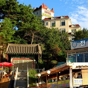 A seaside hotel near the city of Gangneung in South Korea.