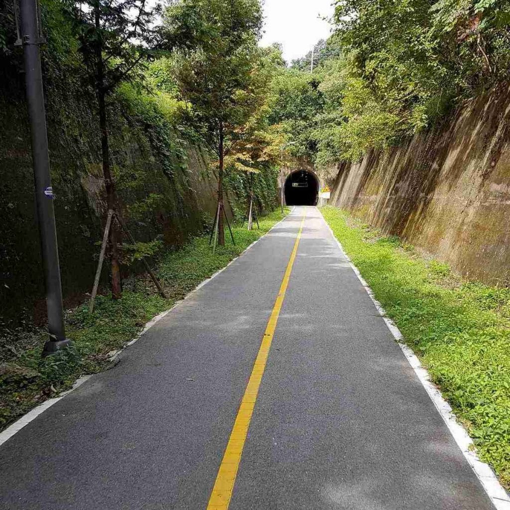 The entrance to an old railroad tunnel converted into a cycling tunnel along the Hangang Bicycle Path in Yangpyeong, South Korea.
