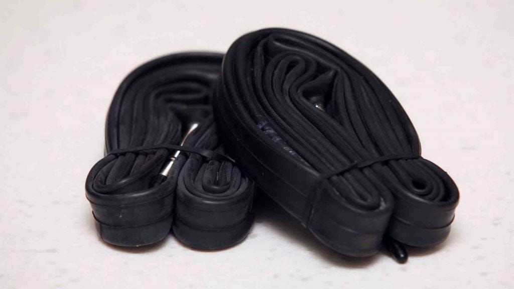 A picture of two bike inner tubes.