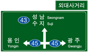 An expressway directions sign in South Korea.
