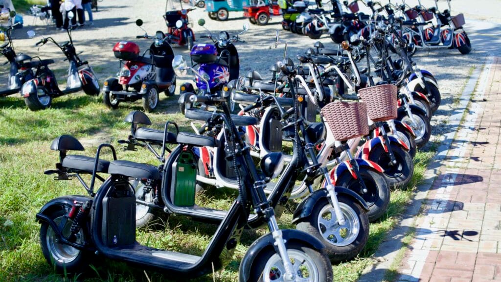 Electric scooters and trikes for rent, offering visitors an easy way to explore Damyang.