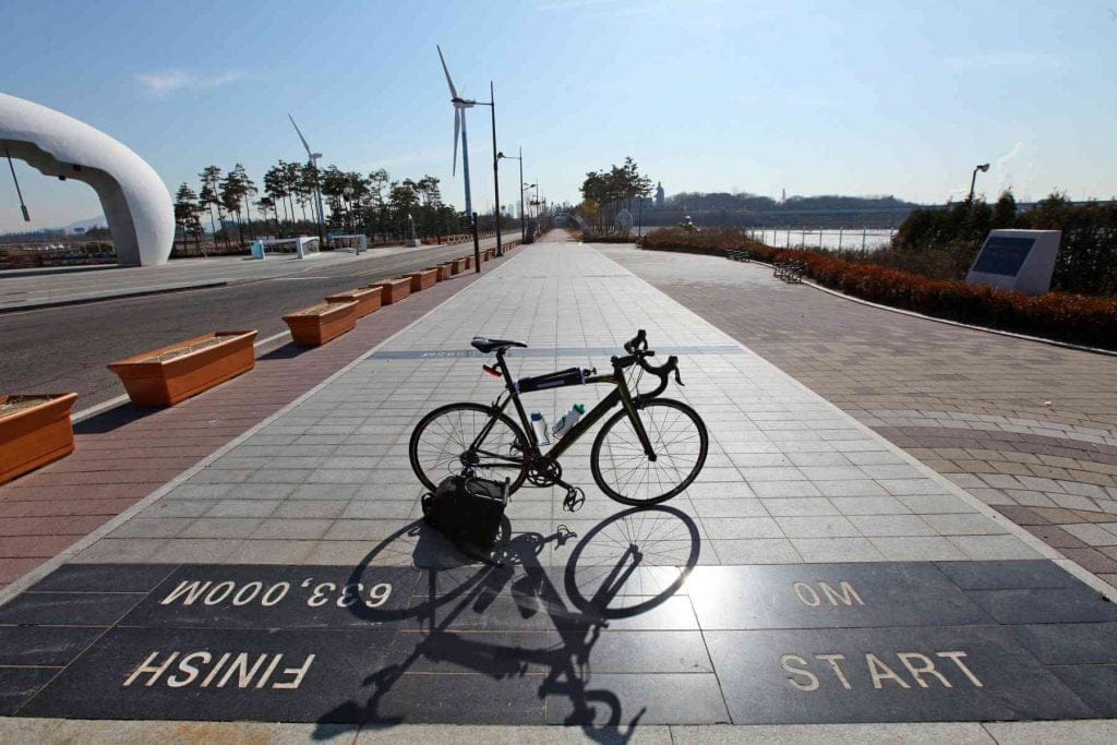 Cross-Country Start Line on the Ara Bike Path in Incheon, South Korea.