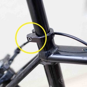 A picture of a bicycle's seat post collar highlighted.