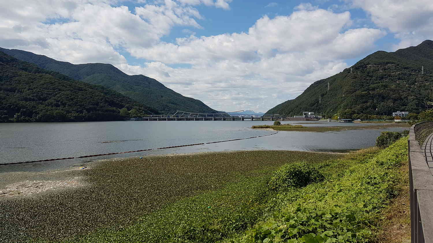 A picture of Paldang Lake and Paldang Dam along the Hangang Bicycle Path in Namyangju City, South Korea.