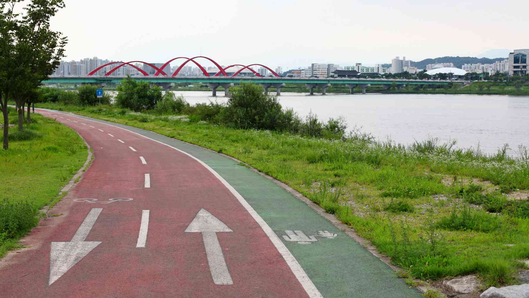 A picture of the Nakdonggang Bike Path on the south side of Andong City near Yeongga Bridge (영가대교).