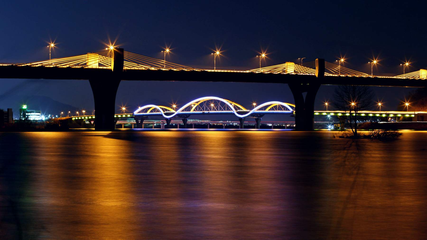 A picture of Tangeum Bridge Bridge (탄금대교) over the Dal Stream (달천) and South Han River in Chungju City, South Korea.