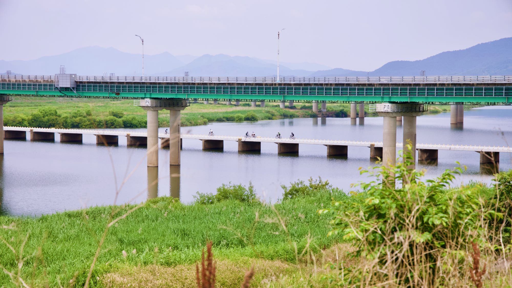 A picture of the Nakdonggang Bike Path (낙동강자전거길) along the Miryang River (밀양강) in Miryang City, South Korea.
