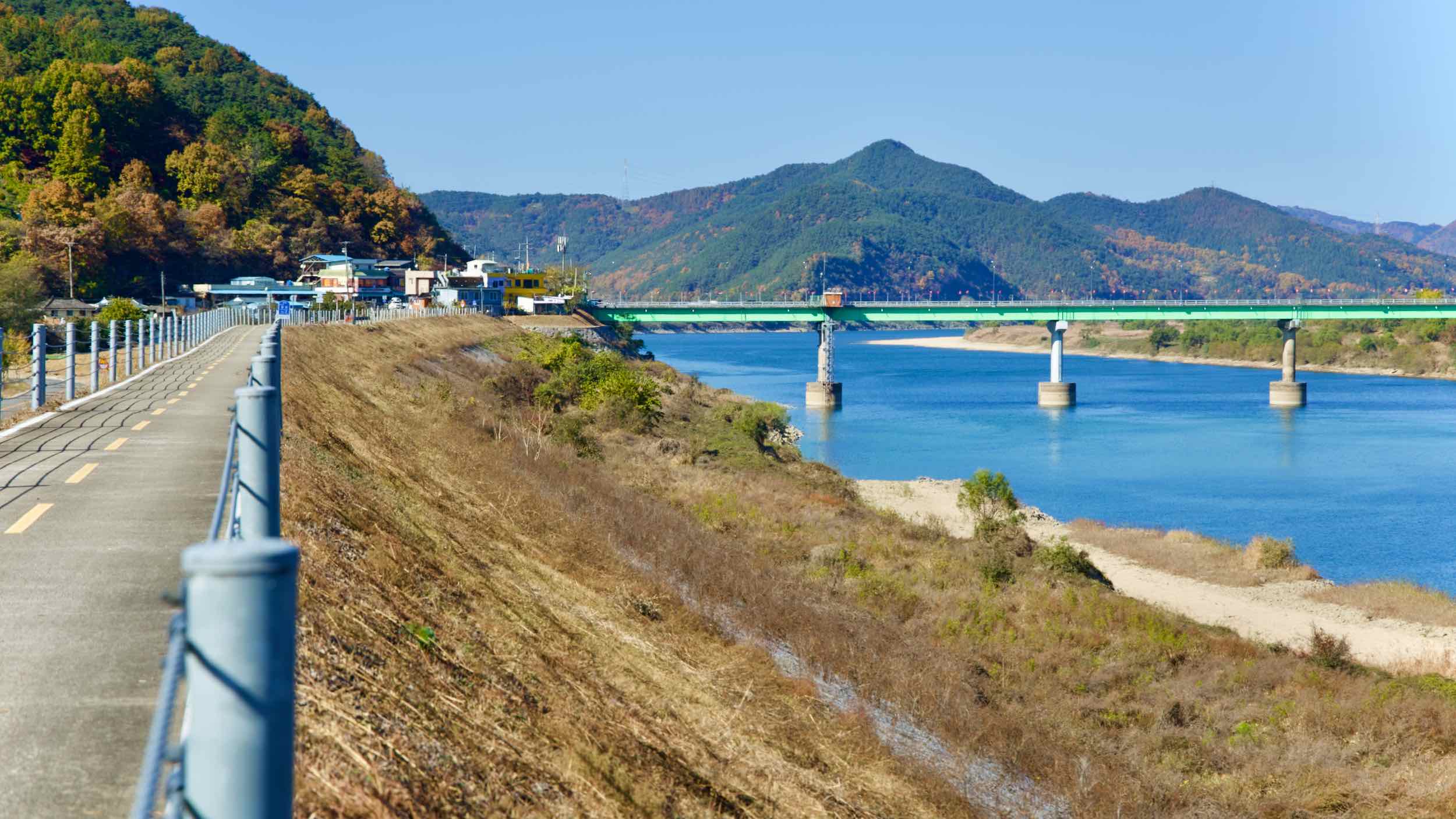 A picture of Angjin Town along the Nakdonggang Bike Path and Nakdong River in Hapcheon County, South Korea.