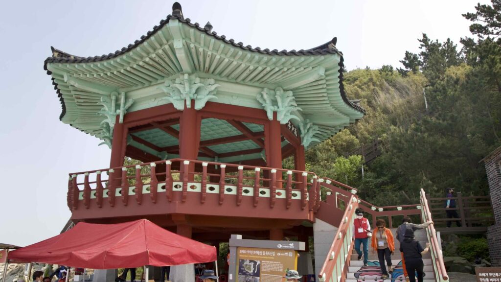 A picture of an octagonal pavilion near Jukdo Mountain in Chuksan Port, Yeongdeok County, South Korea.