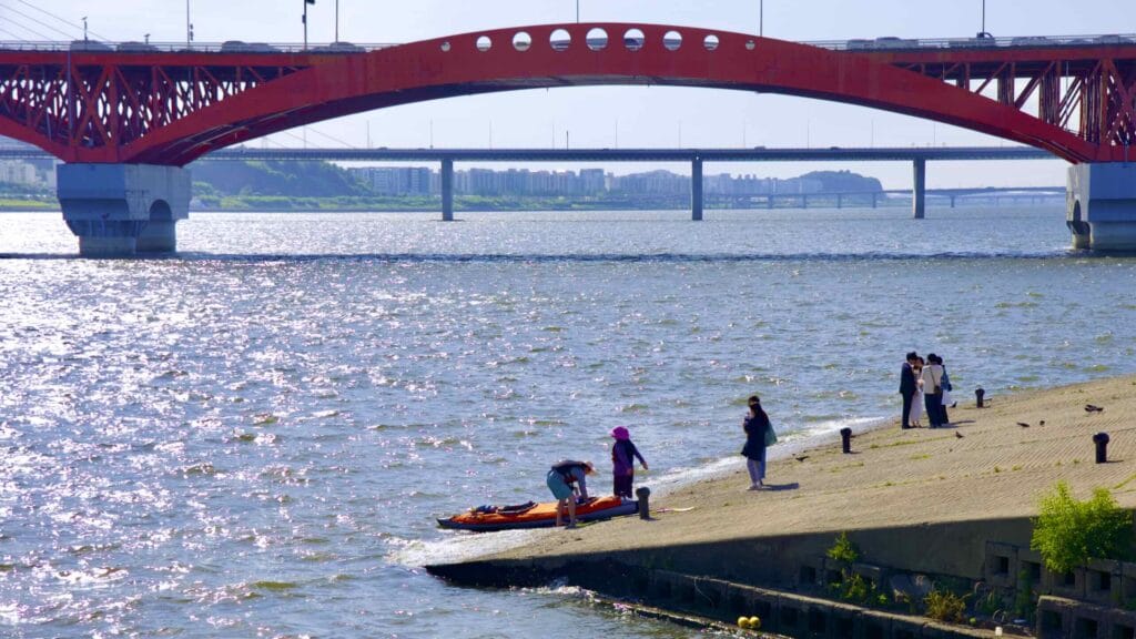 A picture of Seongsan Bridge (성산대교) in Mangwon Hangang Park (망원한강공원) in Seoul, South Korea.