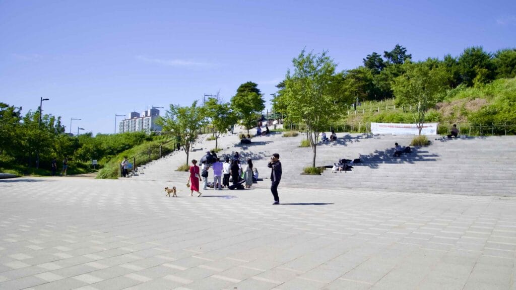 A picture of Mangwon Green Road (망원초록길) in Mangwon Hangang Park (망원한강공원) in Seoul, South Korea.