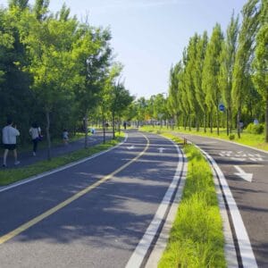 A picture of the bike path in Nanji Hangang Park (난지한강공원) in Seoul, South Korea.