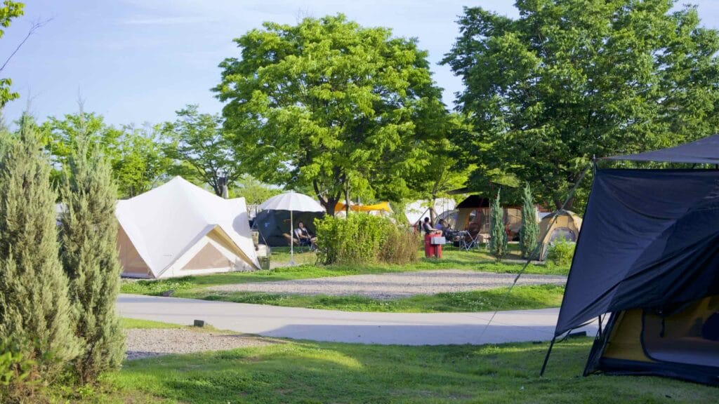 A picture of Nanji Camping Site (난지캠핑장) at Nanji Hangang Park (난지한강공원) in Seoul, South Korea.