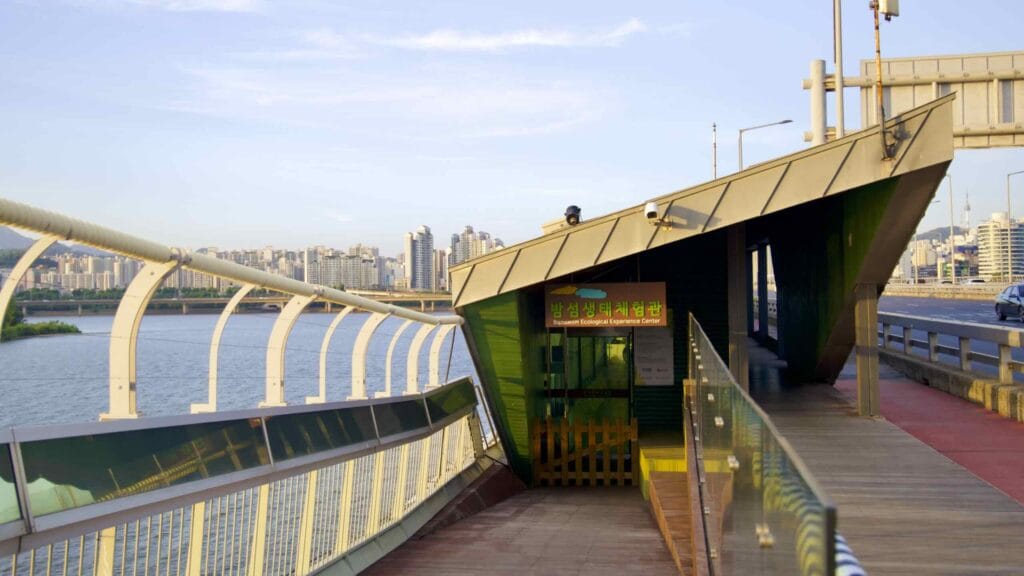 Bamseom Ecological Experience Center (밤섬생태체험관) and Bamseom Island (밤섬) near Yeouido Hangang Park (여의도한강공원) in Seoul, South Korea.