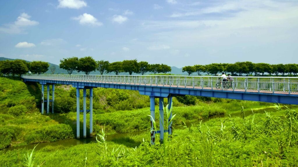 A picture of Nakdonggang Bicycle Path (낙동강자전거길) along Nakdong River in Dalseong County, South Korea.