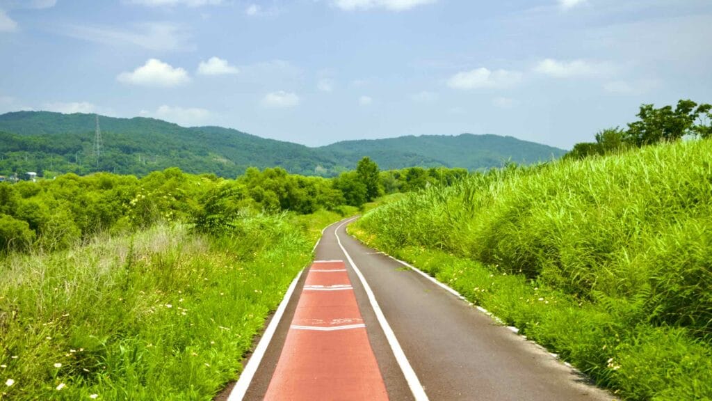A picture of Nakdonggang Bicycle Path (낙동강자전거길) along Nakdong River in Dalseong County, South Korea.