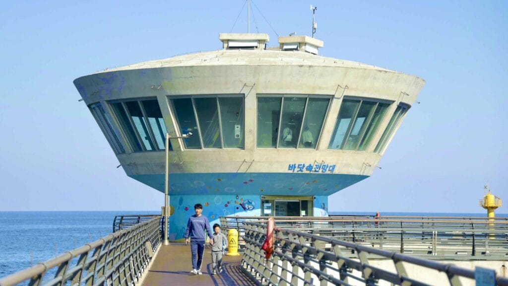 A picture of the National Maritime Science Museum (국립해양과학관) in Jukbyeon Port (죽변항) along the Gyeongbuk (East Coast) Bicycle Path (동해안자전거길 (경북)) in Uljin County (울진군), South Korea.