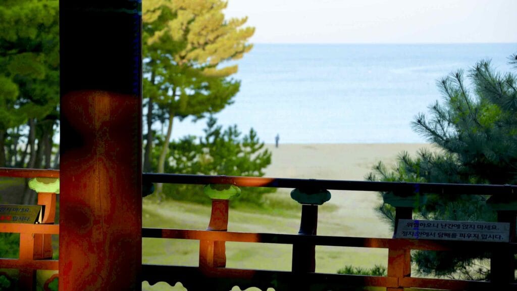 A picture of Wolsong Pavilion (월송정) along the Gyeongbuk (East Coast) Bicycle Path (동해안자전거길 (경북)) in Uljin County (울진군), South Korea.