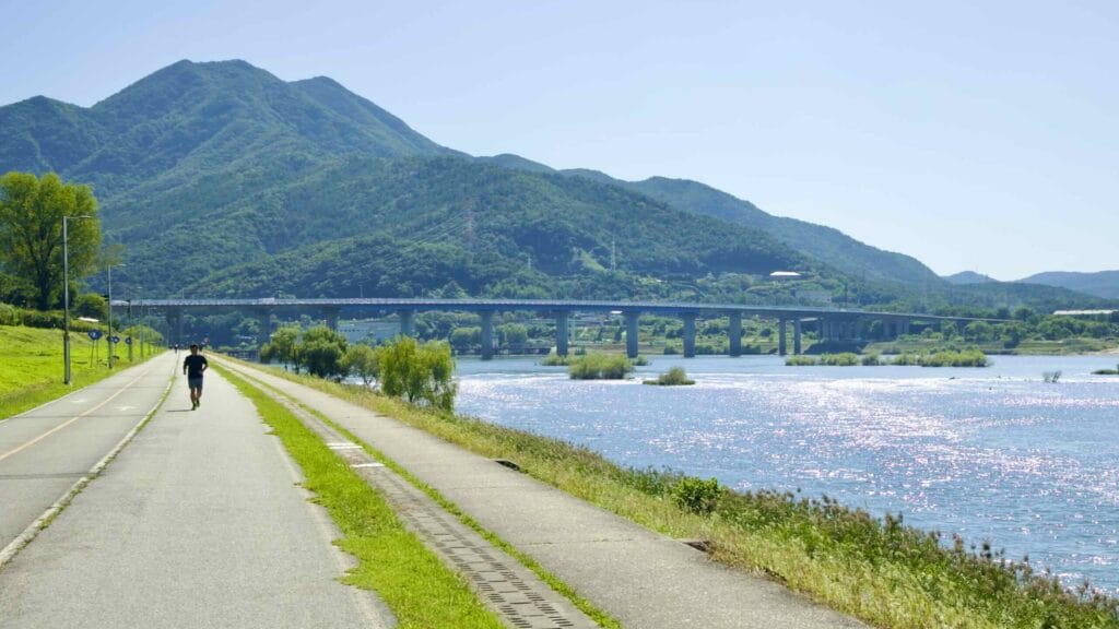 A picture of Paldang Bridge (팔당대교) on the Hangang Bike Path (한강 자전거길) in Namyangju City (남양주시) South, Korea.