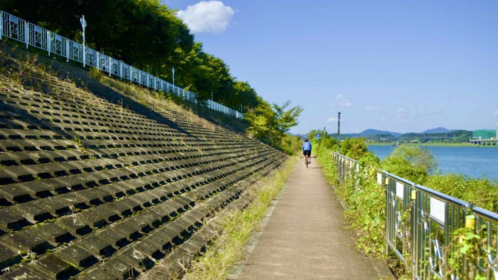 A picture of the split-lane bike path on the Hangang Bike Path (한강 자전거길) in Hanam City (하남시) South, Korea.