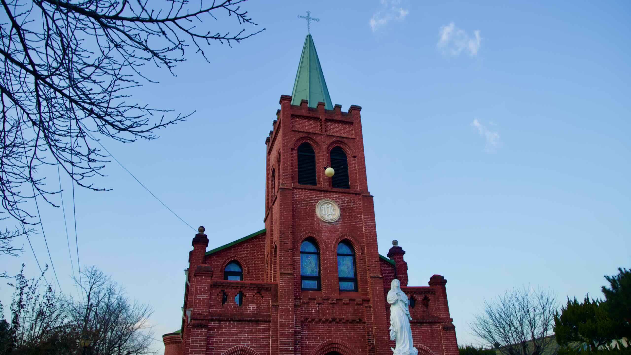 A picture Toegang Catholic Church (퇴강성당) near the Saejae Bike Path in Sangju City along the Nakdong River in South Korea.
