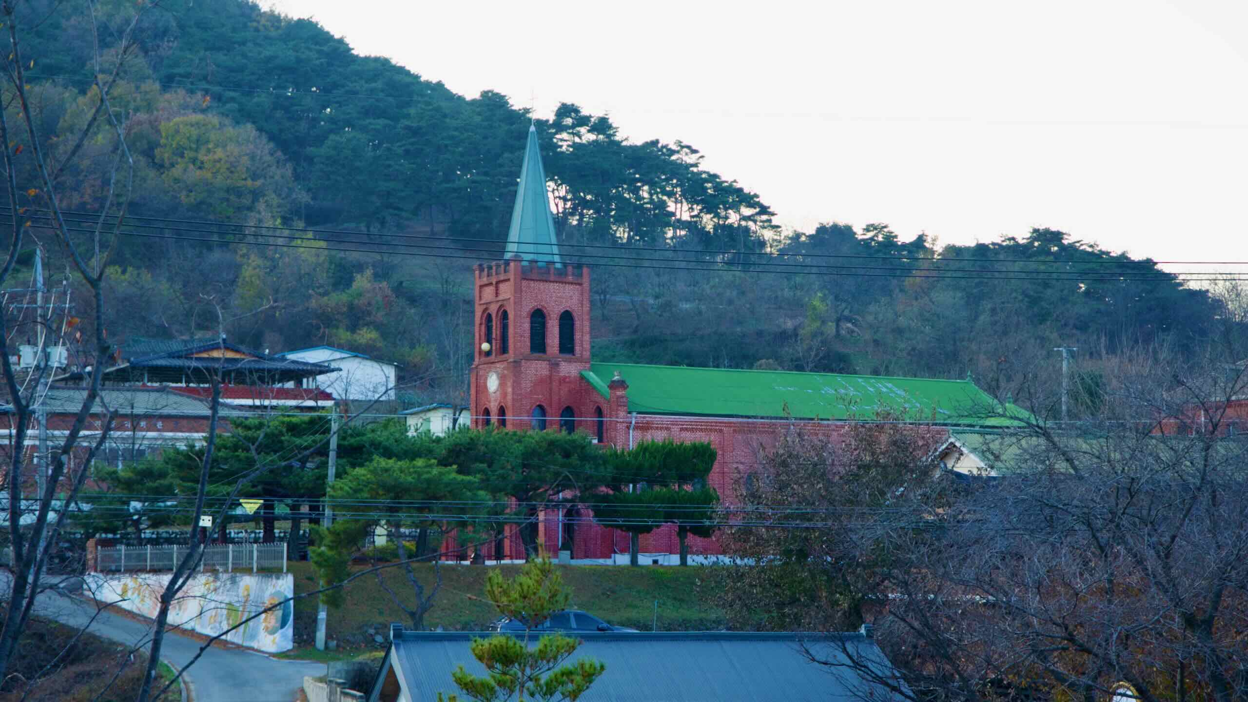 A picture Toegang Catholic Church (퇴강성당) near the Saejae Bike Path in Sangju City along the Nakdong River in South Korea.