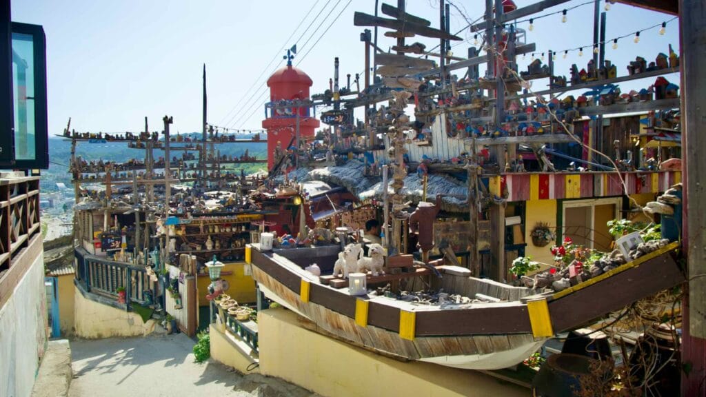 Art installations line the paths of Nongoldam Street, featuring various sculptures and vibrant decorations.