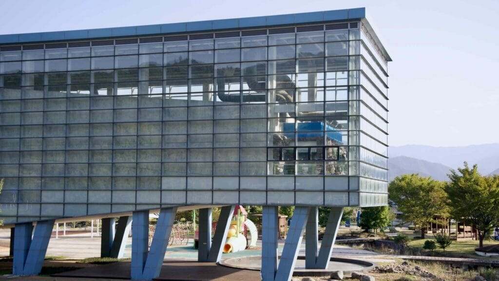 Seomjin River Fish Ecology Center with indoor aquatic exhibit and outdoor play area.