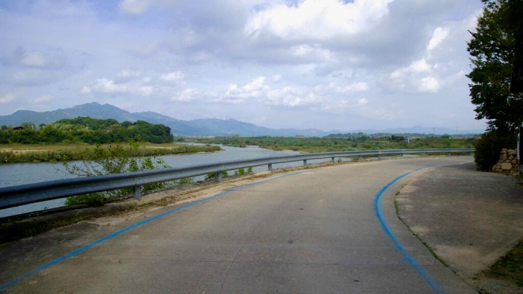 Seomjingang Bike Path offers scenic views of the river and mountains.