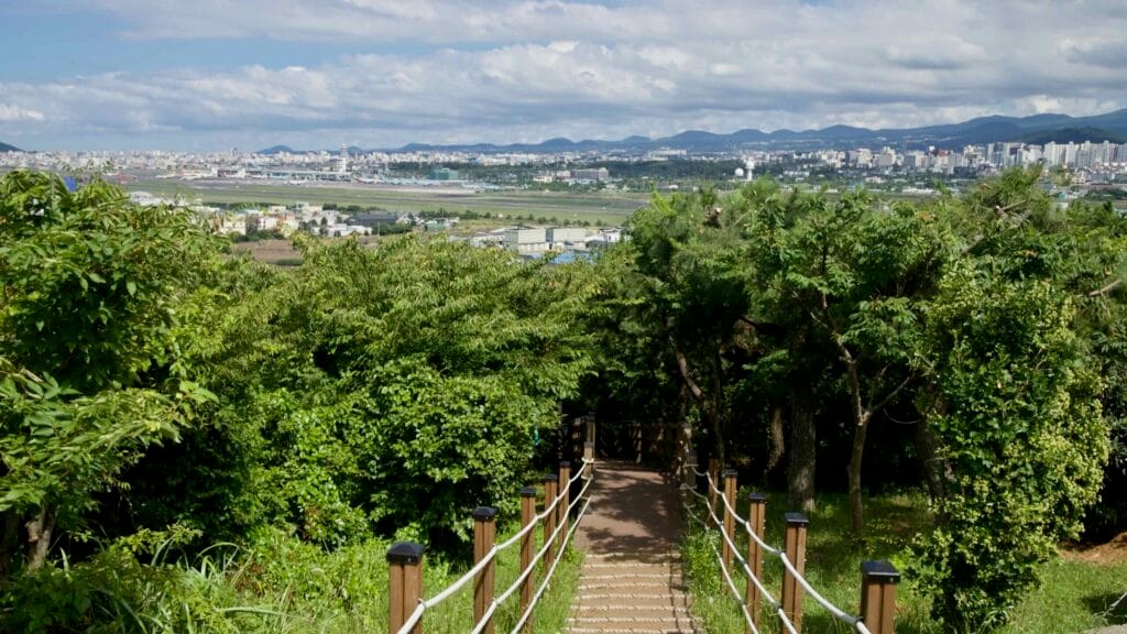 Stairs on Dodu Peak above Jeju Airport.