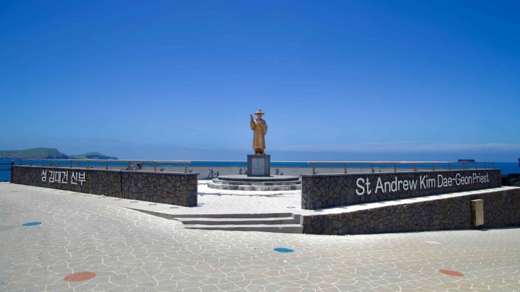 Statue of St. Andrew Kim Dae‑geon on Yongsu’s seafront.