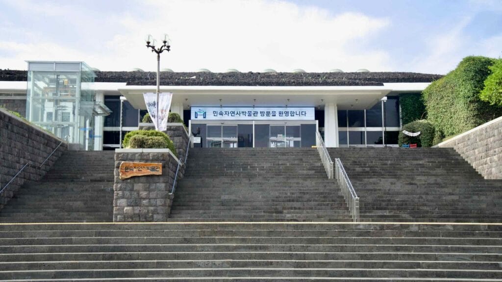 A wide view shows the terraced entrance and stairs of the museum.