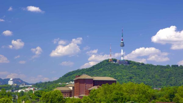 A picture of Namsan Seoul Tower (남산서울타워) on top of Nam Mountain (남산) in Seoul, South Korea.