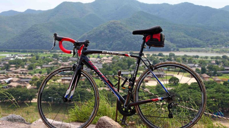 A picture of a bike on Buyongdae Cliff above Andong Hahoe Folk Village (안동하회마을) along the Nakdong River in Andong City, South Korea.