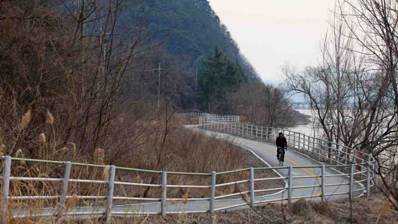 Nakdonggang Bike Path - Gumi Daegu - Biker on Winding Bike Path