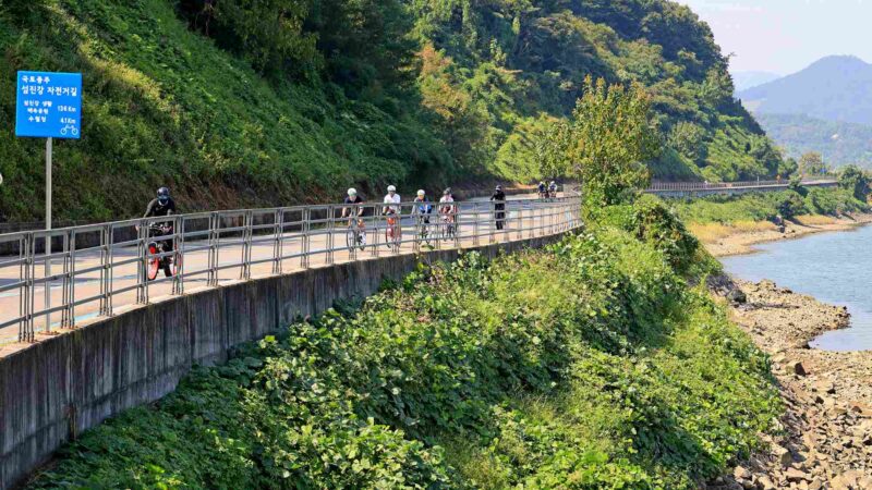 Seomjingang Bike Path - Gokseong Gwangyang - Bikers on Path in Gwangyang